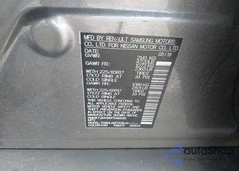 2019 Nissan Rogue Sv z USA, uszkodzony, nr VIN KNMAT2MV6KP546535